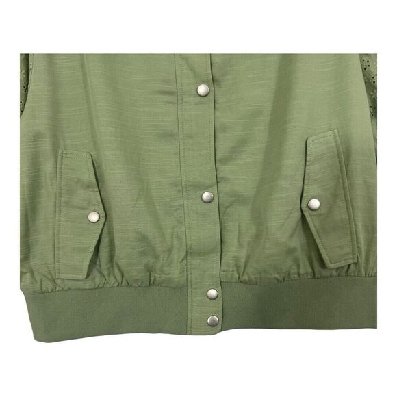 Avec Les Filles Size L Embroidered Eyelet Sleeve Bomber Jacket In Sea Grass New - Picture 3 of 6